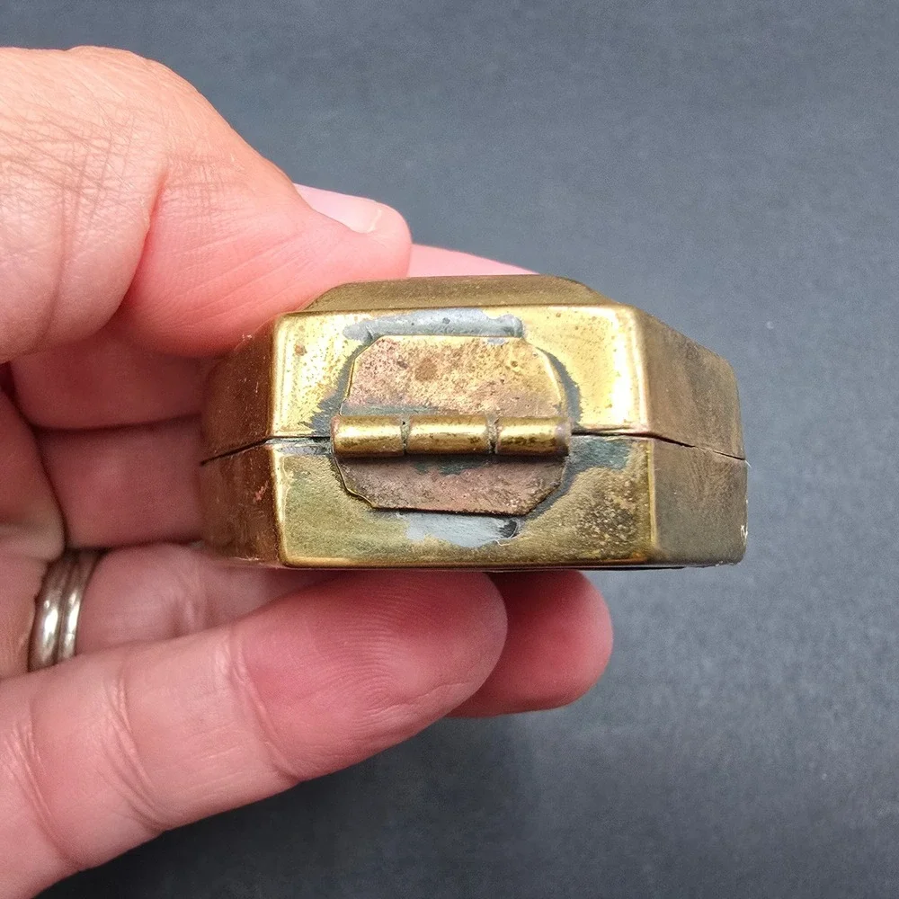 Vintage Bachmans Hexagon Brass Trinket Box Made in India Small Ring Case